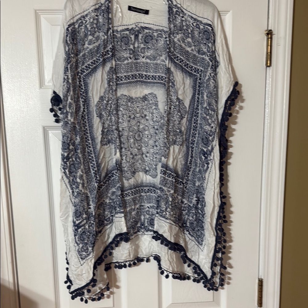 Blue and White Patterned Kimono